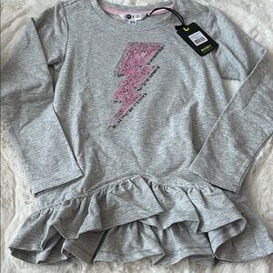 Petit Lem Gray Sweater with Pink Lightning Bolt